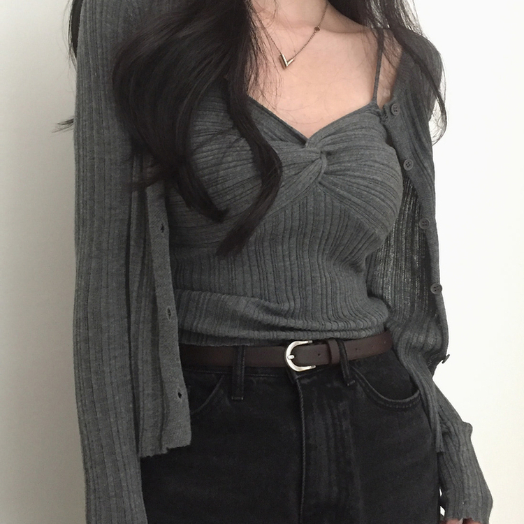 【SET】キャミソール ラウンドカーディガン DEEP GRAY