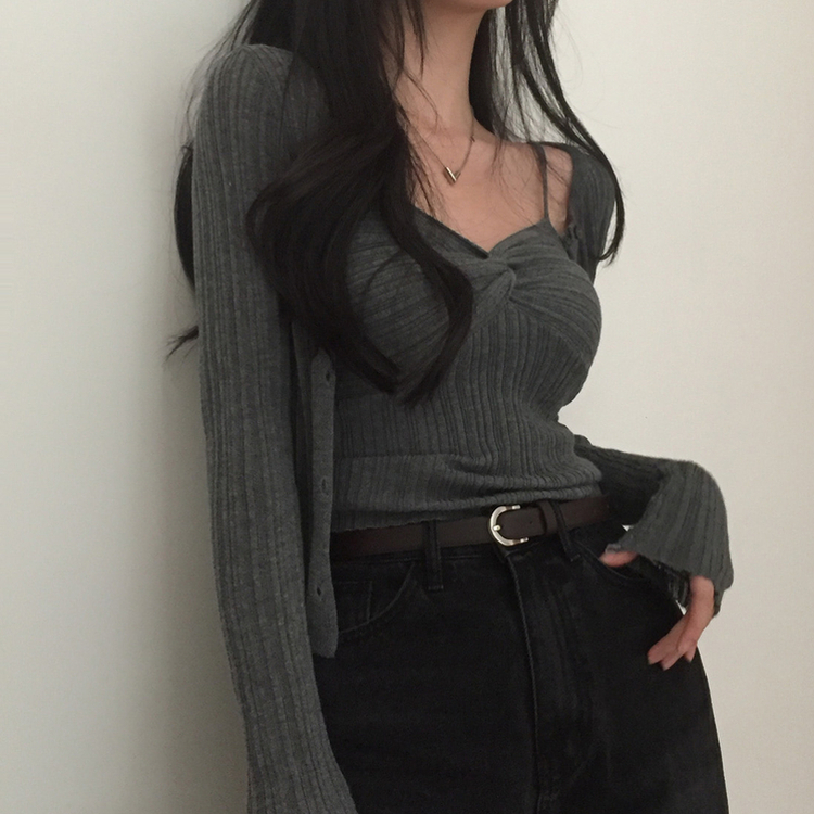 【SET】キャミソール ラウンドカーディガン DEEP GRAY