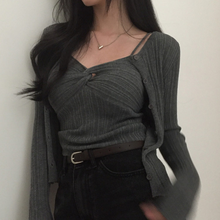 【SET】キャミソール ラウンドカーディガン DEEP GRAY