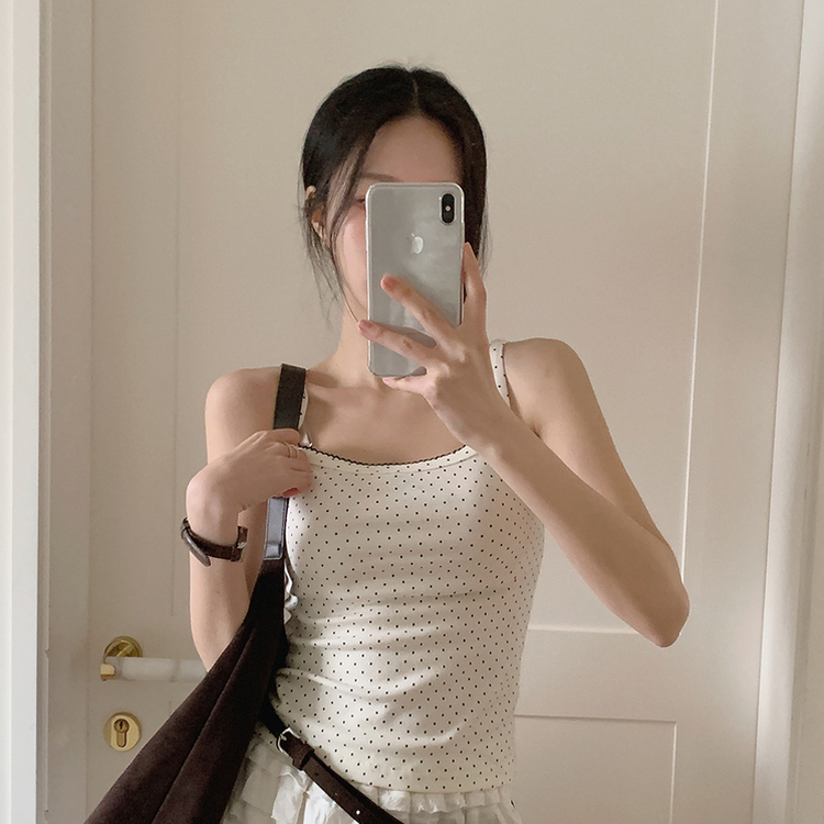 ドットアンドキャミソールTシャツ IVORY