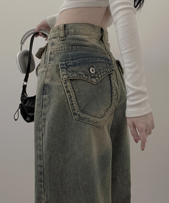 ワイド 【丈別】ヒップポケットウォッシングデニムパンツ(5color) LIGHT DENIM