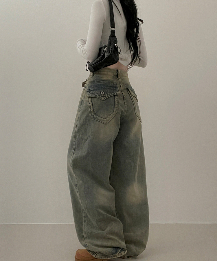 【丈別】ヒップポケットウォッシングデニムパンツ(5color) LIGHT DENIM