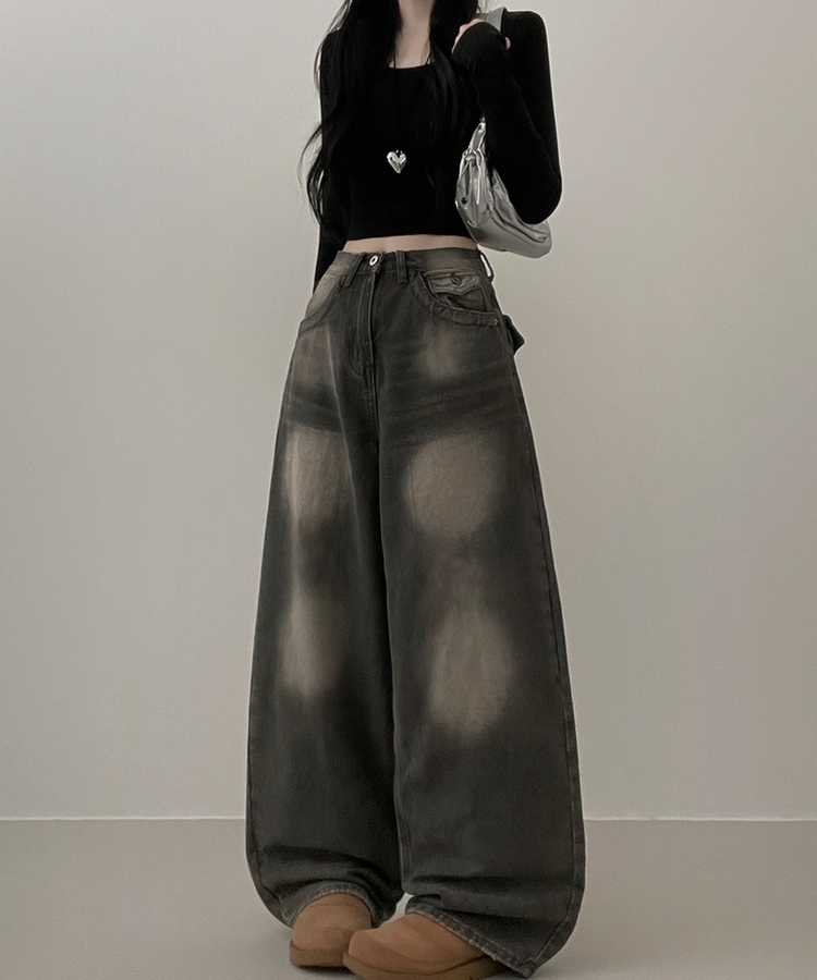 【丈別】ヒップポケットウォッシングデニムパンツ(5color) KHAKI GRAY