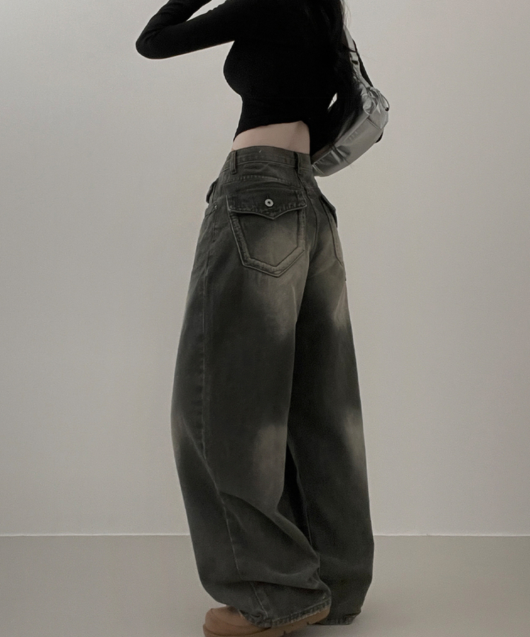 【丈別】ヒップポケットウォッシングデニムパンツ(5color) KHAKI GRAY
