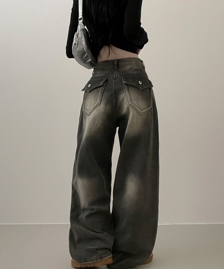 【丈別】ヒップポケットウォッシングデニムパンツ(5color) KHAKI GRAY