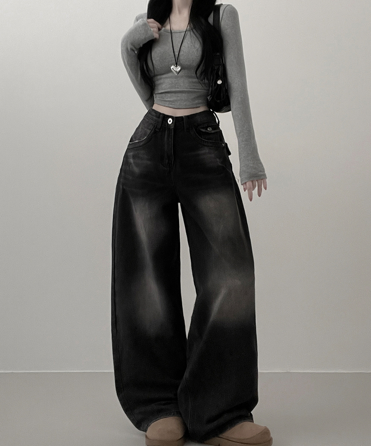 【丈別】ヒップポケットウォッシングデニムパンツ(5color) BLACK DENIM