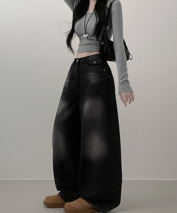 【丈別】ヒップポケットウォッシングデニムパンツ(5color) BLACK DENIM