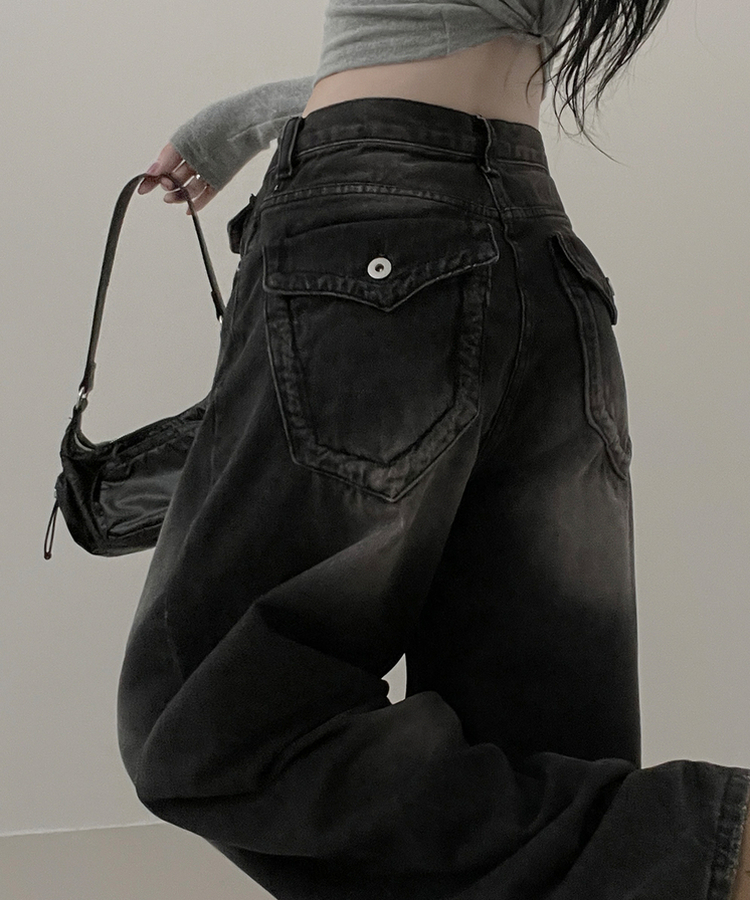 【丈別】ヒップポケットウォッシングデニムパンツ(5color) BLACK DENIM