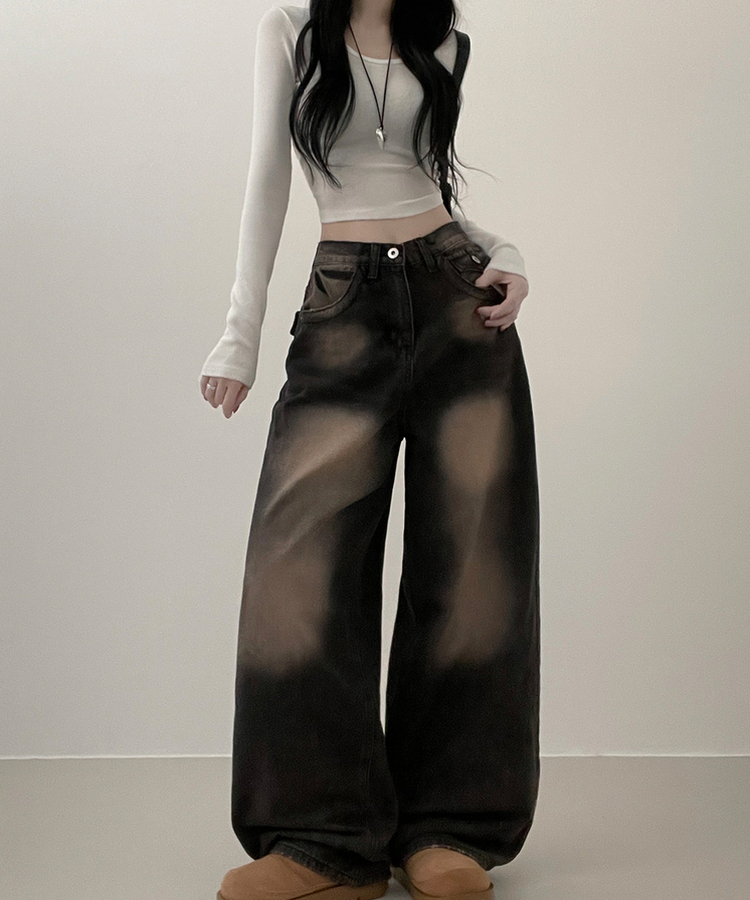 【丈別】ヒップポケットウォッシングデニムパンツ(5color) DARK BROWN