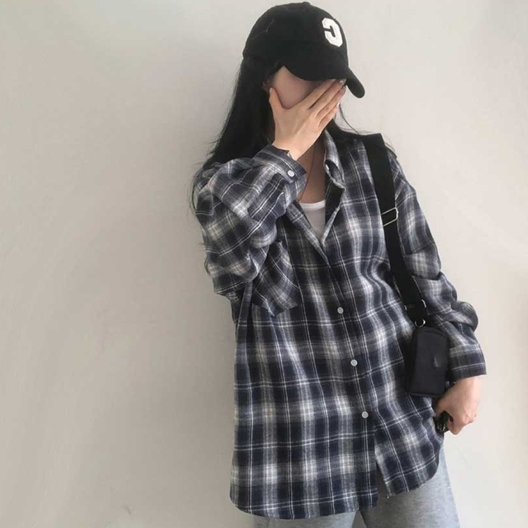 チェックポケットシャツ(7color) NAVY