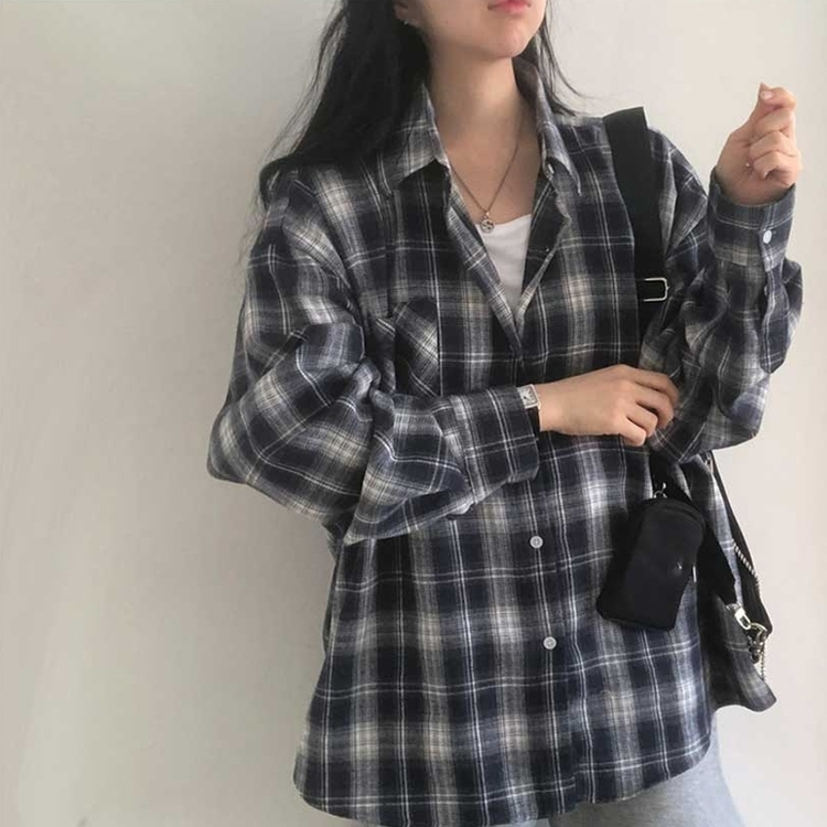 チェックポケットシャツ(7color) NAVY