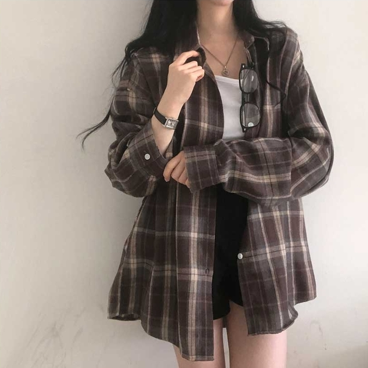 チェックポケットシャツ(7color) DARK BROWN