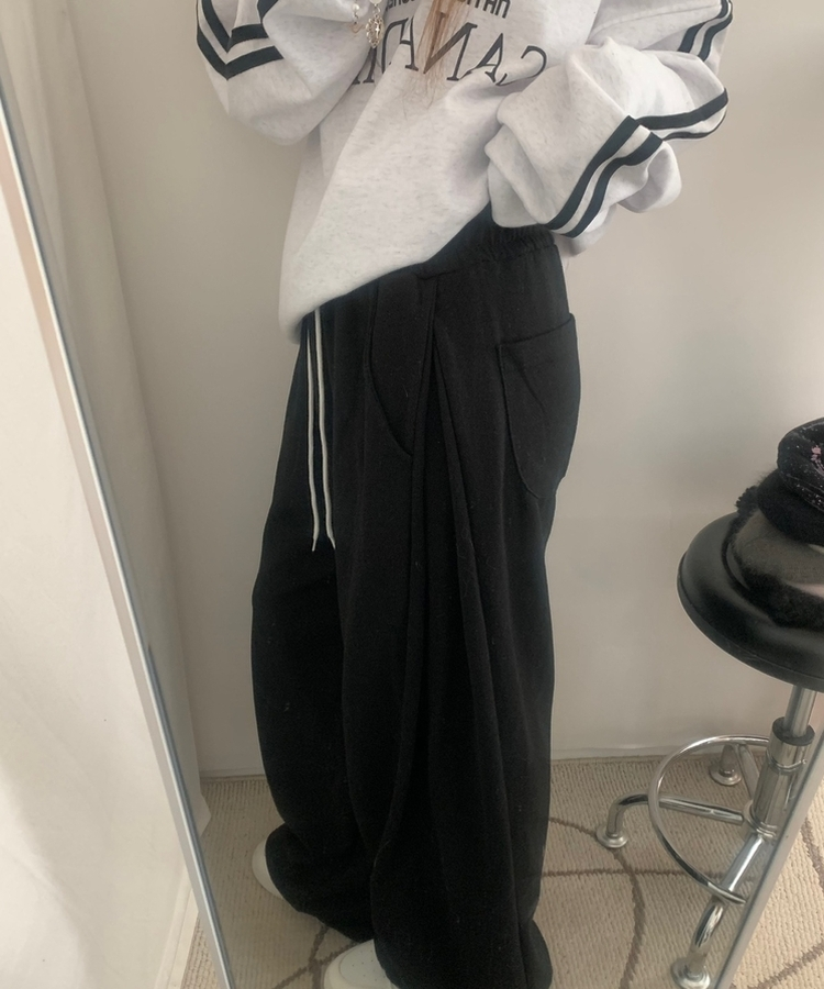 サイドピンタックトッパーパンツ(6color) BLACK