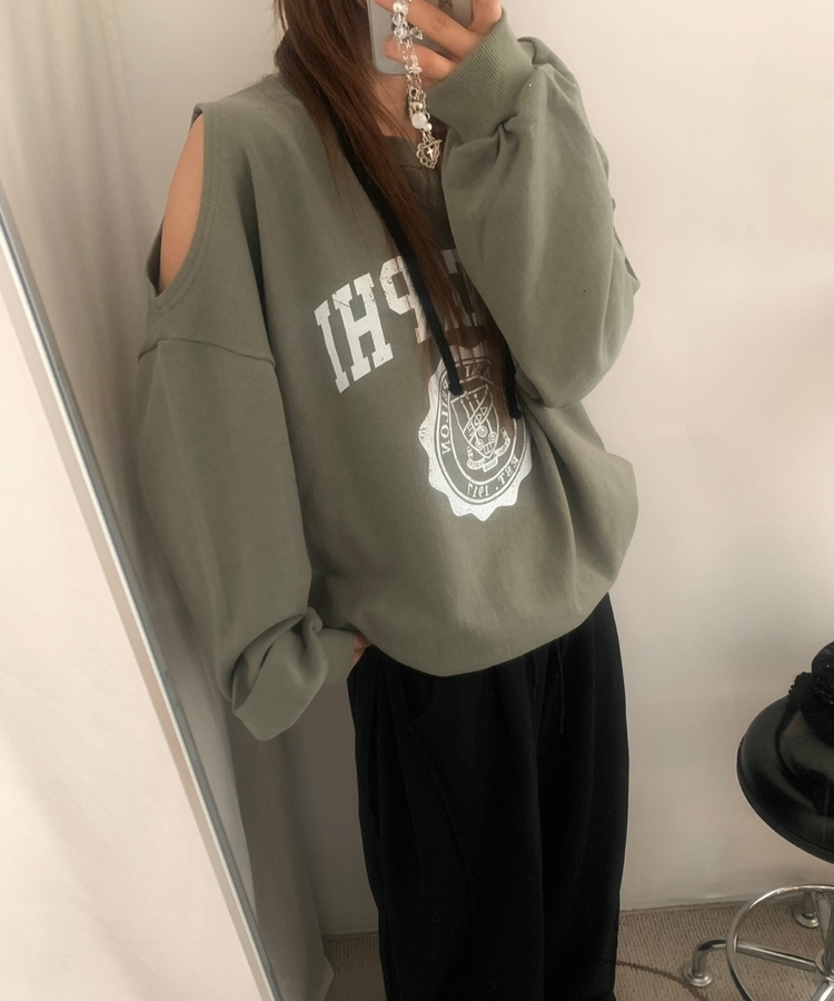 レタリングフレンチテリートレーナー KHAKI