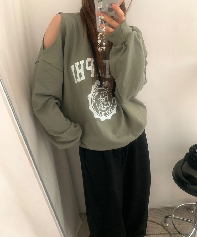 レタリングフレンチテリートレーナー KHAKI
