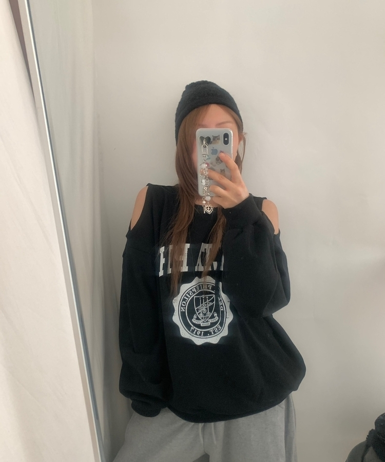 レタリングフレンチテリートレーナー BLACK
