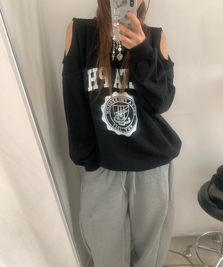 レタリングフレンチテリートレーナー BLACK