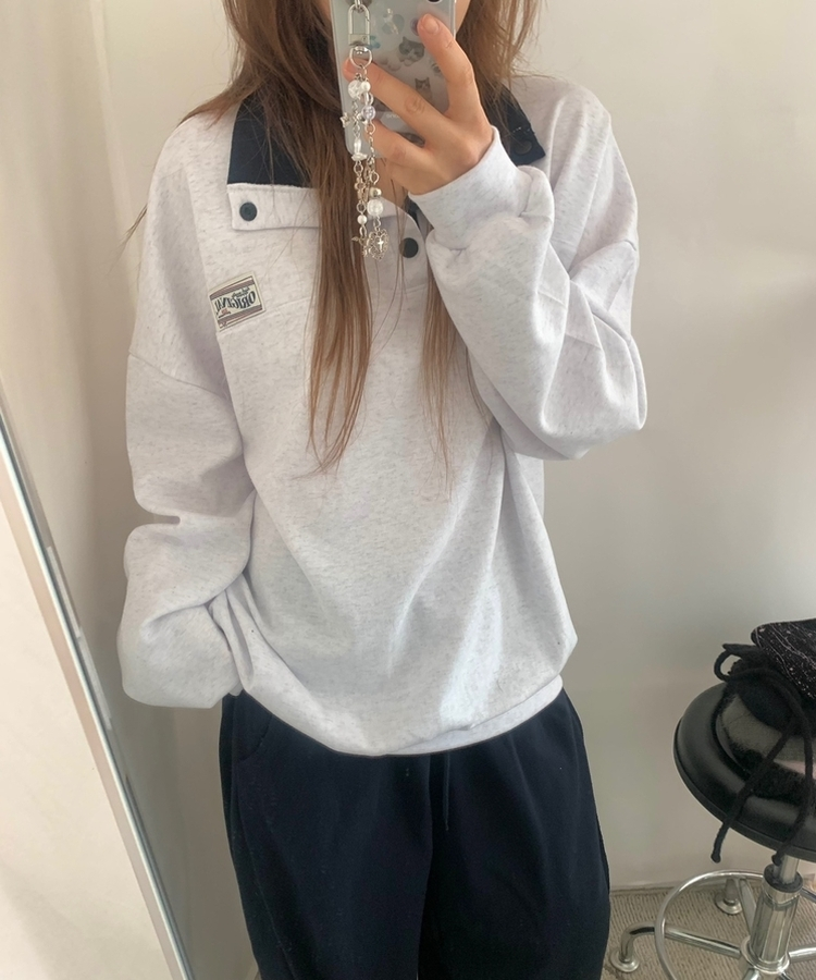 スナップボタンバイカラーアノラックトレーナー WHITE MELANGE