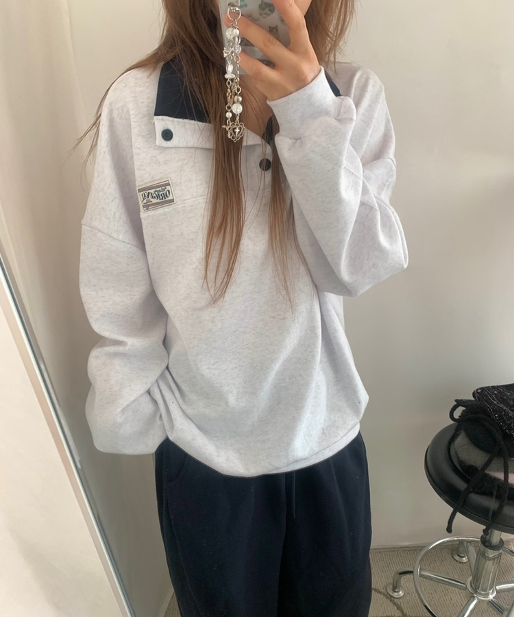 スナップボタンバイカラーアノラックトレーナー WHITE MELANGE