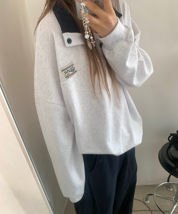 スナップボタンバイカラーアノラックトレーナー WHITE MELANGE
