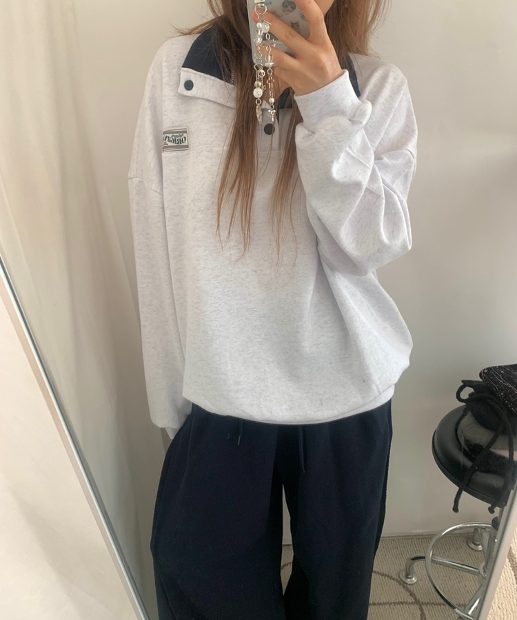 スナップボタンバイカラーアノラックトレーナー WHITE MELANGE