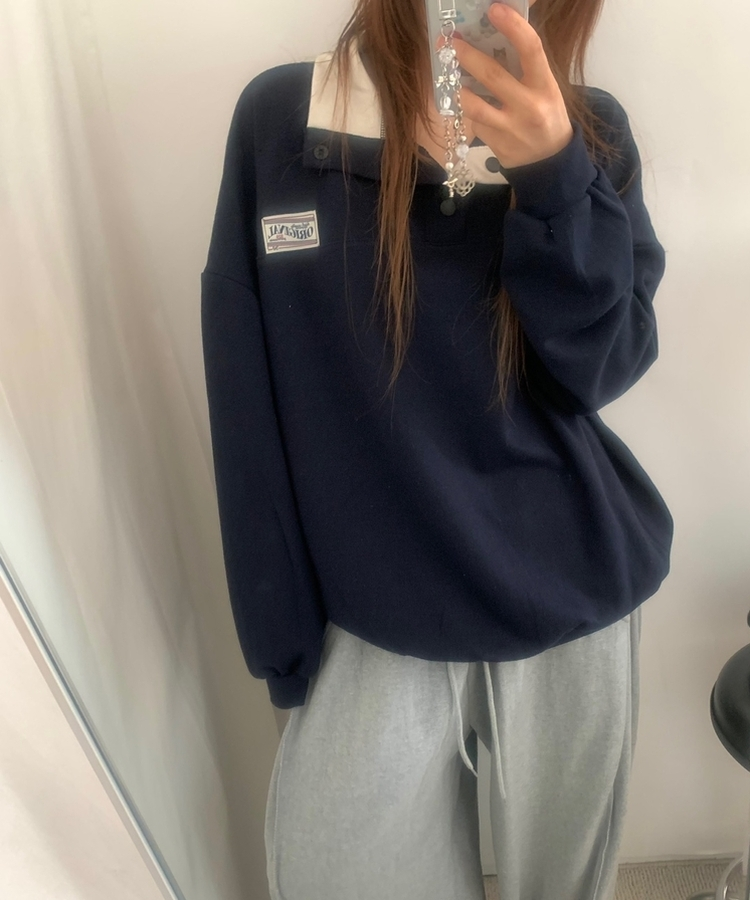 スナップボタンバイカラーアノラックトレーナー NAVY