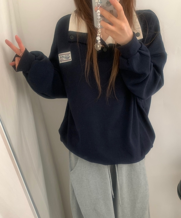 スナップボタンバイカラーアノラックトレーナー NAVY