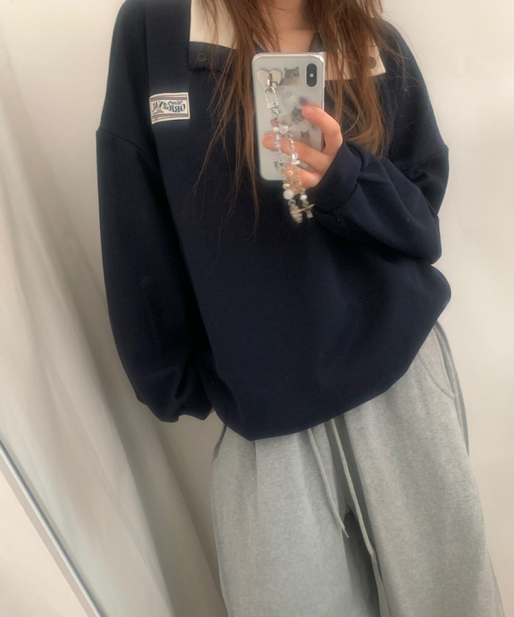 スナップボタンバイカラーアノラックトレーナー NAVY