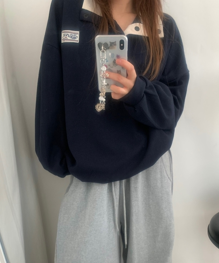 スナップボタンバイカラーアノラックトレーナー NAVY