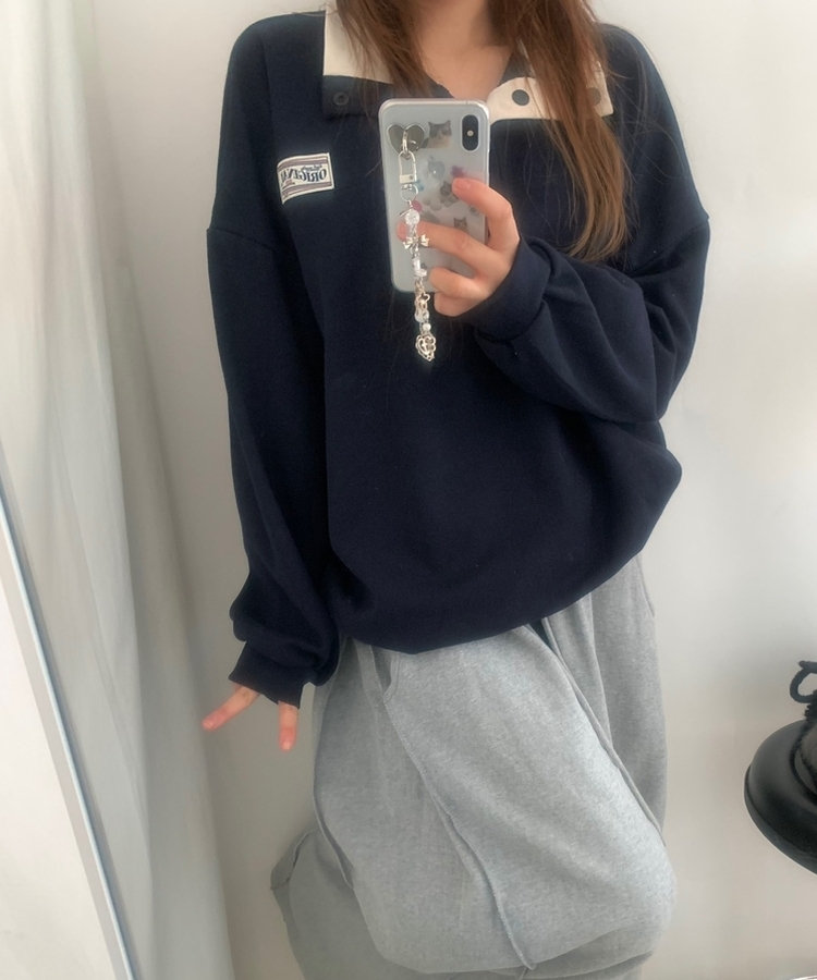スナップボタンバイカラーアノラックトレーナー NAVY