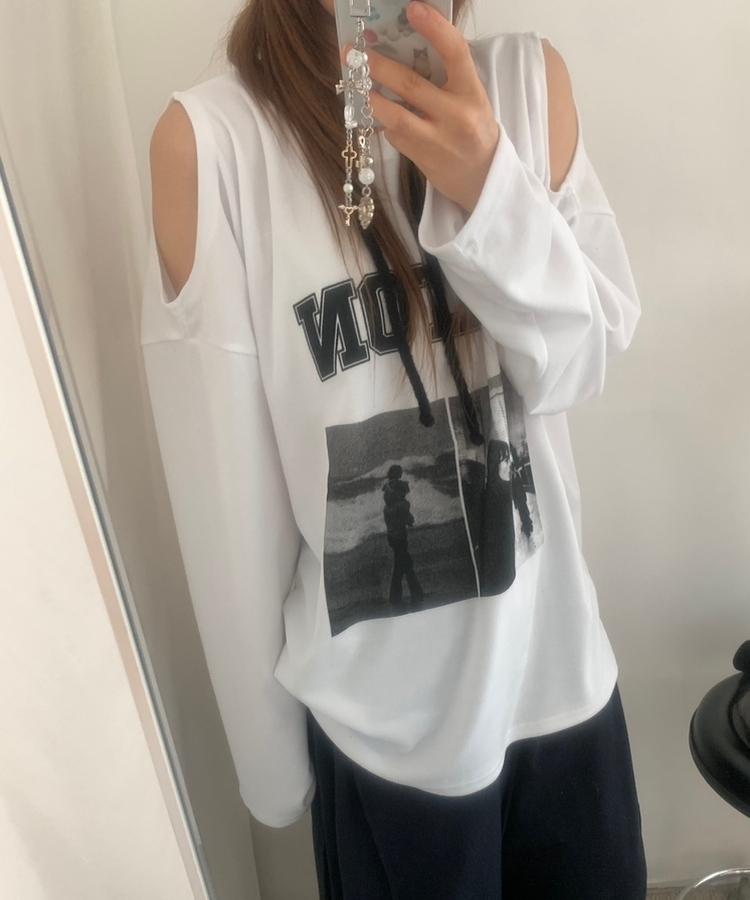 ショルダースリットビンテージTシャツ IVORY