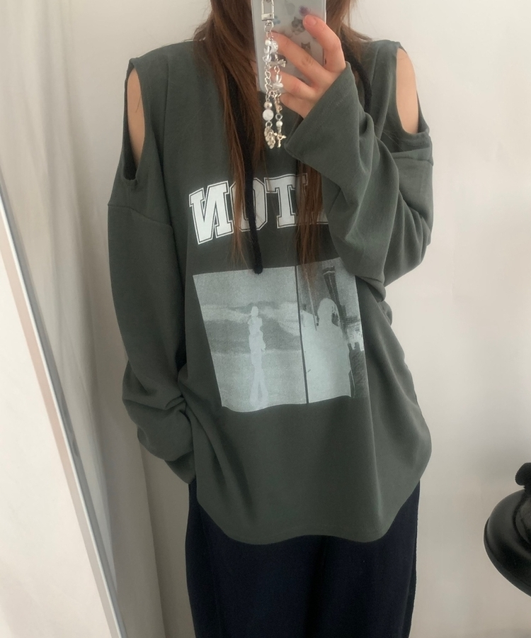 ショルダースリットビンテージTシャツ KHAKI