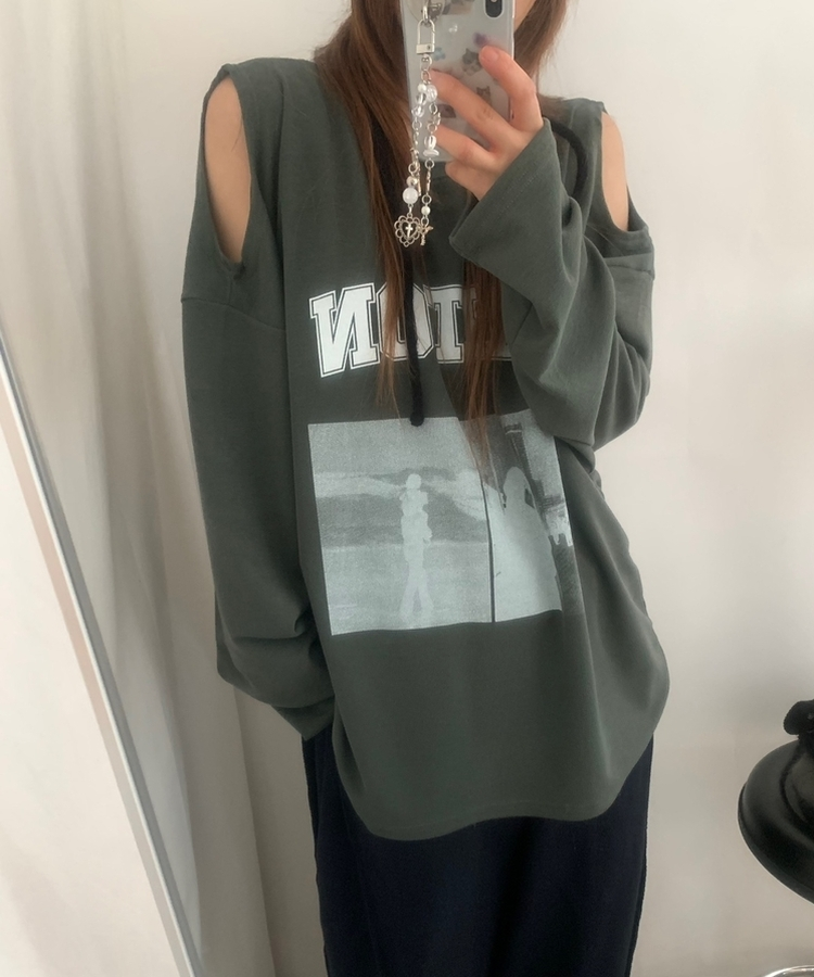 ショルダースリットビンテージTシャツ KHAKI