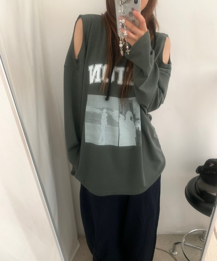 ショルダースリットビンテージTシャツ KHAKI