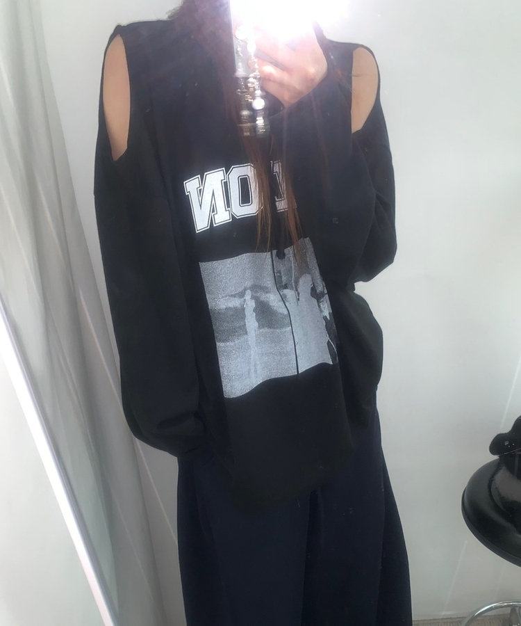 ショルダースリットビンテージTシャツ BLACK