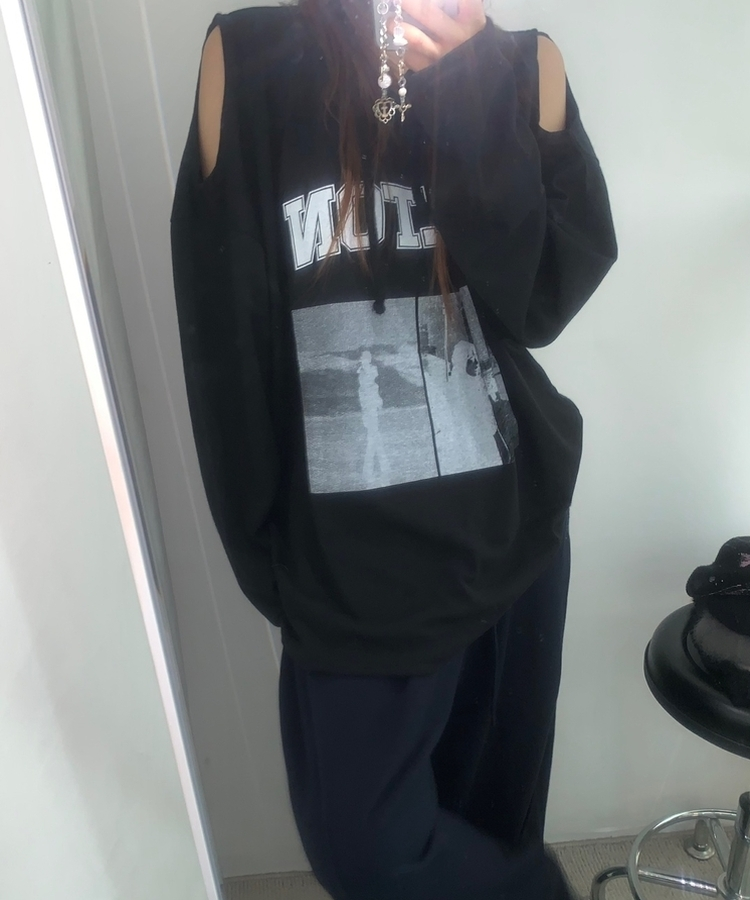 ショルダースリットビンテージTシャツ BLACK