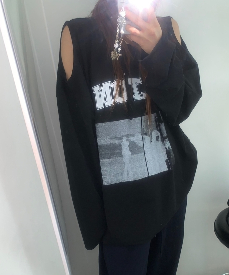 ショルダースリットビンテージTシャツ BLACK