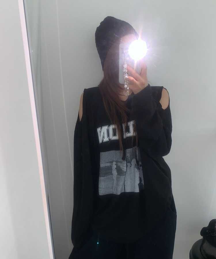 ショルダースリットビンテージTシャツ BLACK