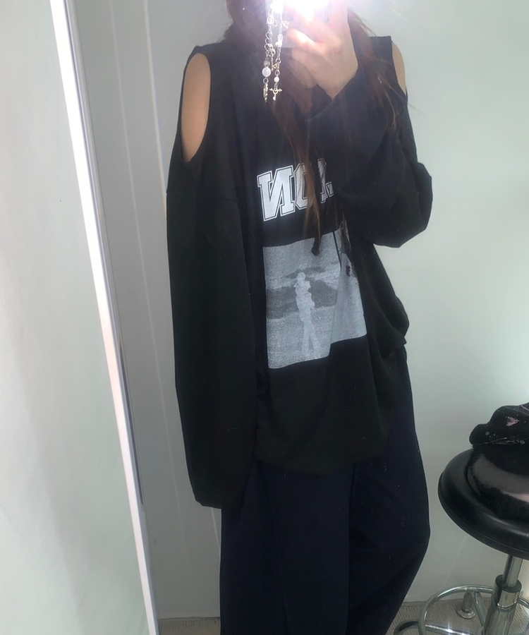 ショルダースリットビンテージTシャツ BLACK