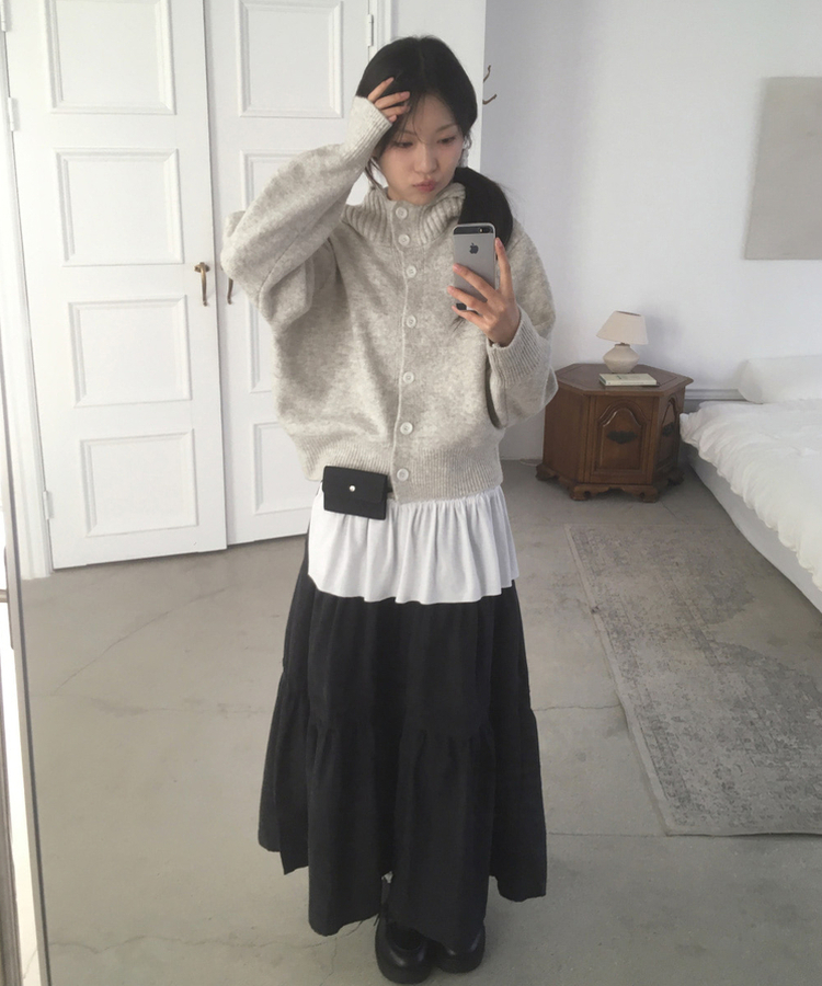 スエードティアードロングスカート BLACK