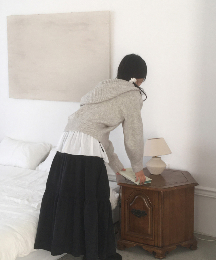 スエードティアードロングスカート BLACK