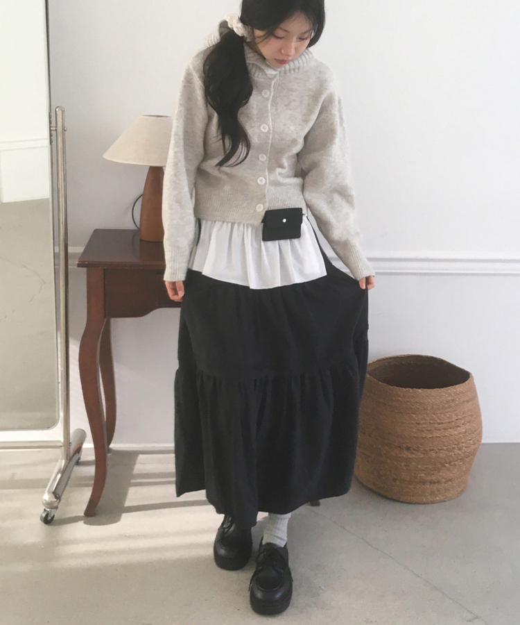 スエードティアードロングスカート BLACK