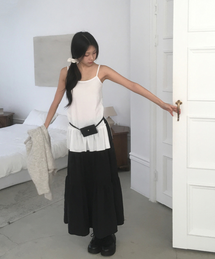 スエードティアードロングスカート BLACK