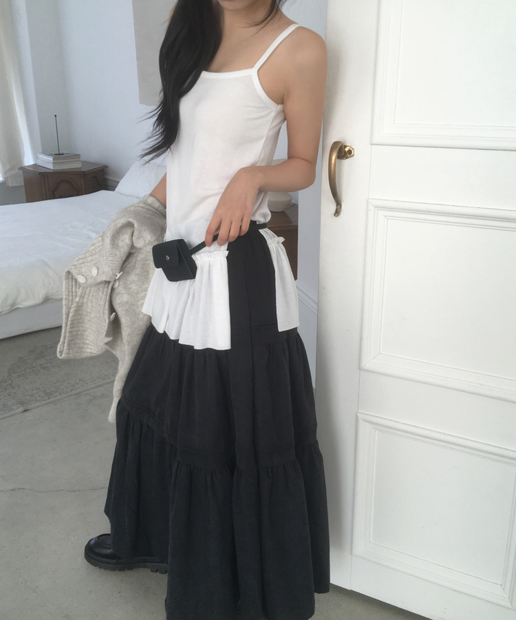 スエードティアードロングスカート BLACK