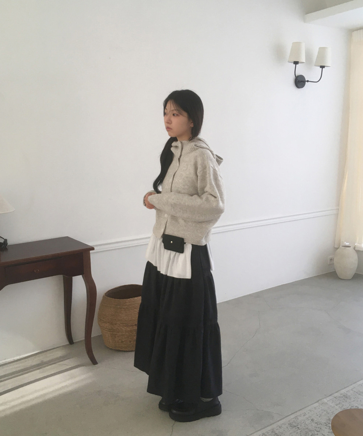 スエードティアードロングスカート BLACK