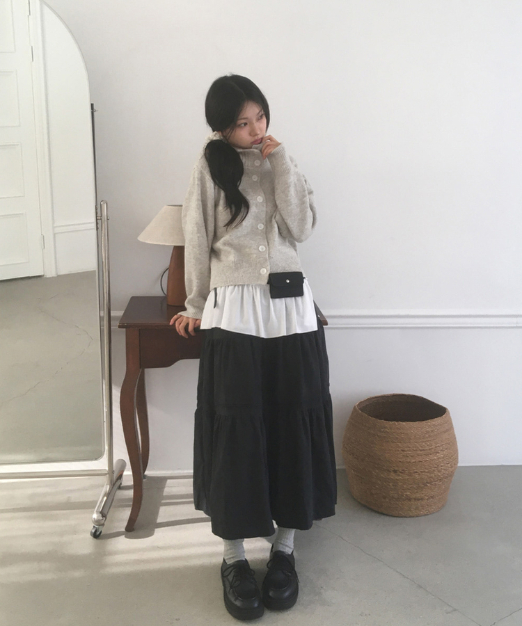 スエードティアードロングスカート BLACK