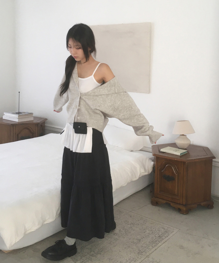 スエードティアードロングスカート BLACK