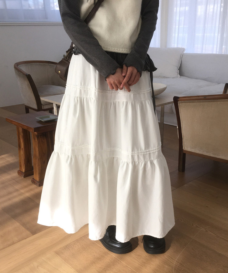 スエードティアードロングスカート IVORY