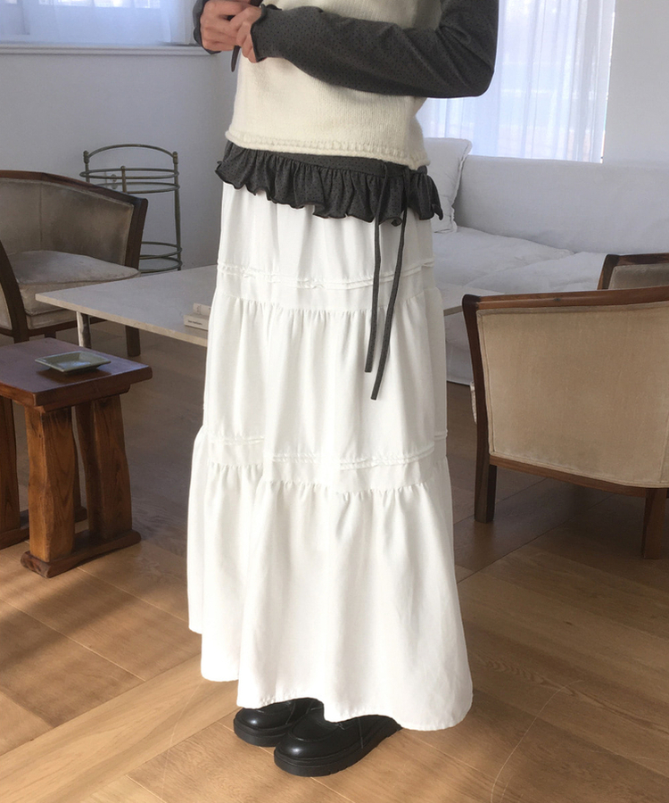 スエードティアードロングスカート IVORY