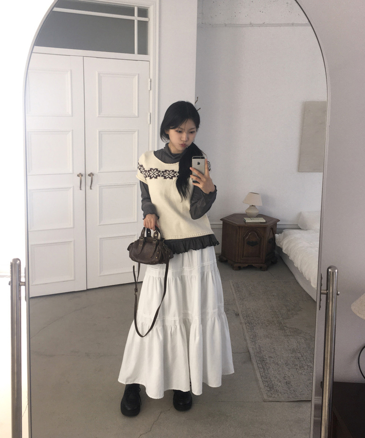 スエードティアードロングスカート IVORY